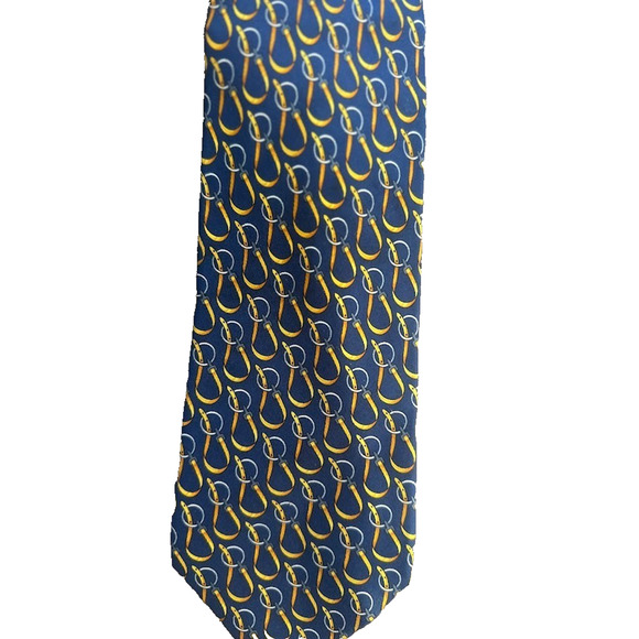 Gucci Designer Neck Tie Adult Mens Blue Gold 100% Silk Necktie Made Italy 3.5" - Picture 1 of 6